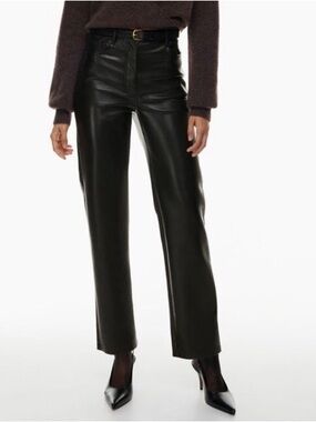 Aritzia Wilfred Melina Black Vegan Leather High Rise Straight Leg Pants Size 8